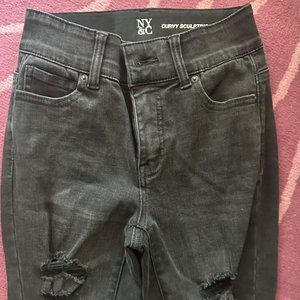 NY&C Curvy Sculpting Skinny Distressed Black Jeans Size 2P